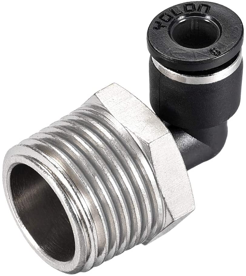 sourcing map Push to Connect Tube Fitting Male Elbow 6mm Tube OD x 1/2NPT Thread Pneumatic Air Push Fit Lock Fitting - Image 3