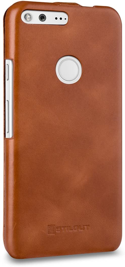 StilGut Case Compatible with Google Pixel XL, Smart Sleep/Wake Function Leather Ultra Slim Case, Cognac Brown - Image 3