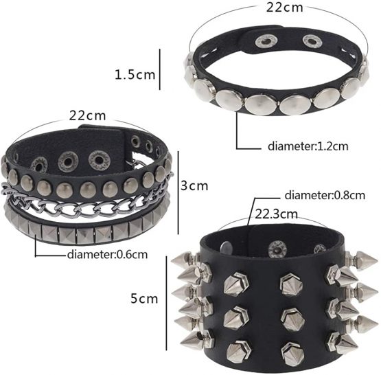 falllea 6 Pcs Unisex Black Metal Spike Studded Punk Bracelet Leather Rivets Bracelet Cuff for Mens Womens Rock Vintage Gothic Style Adult - Image 2