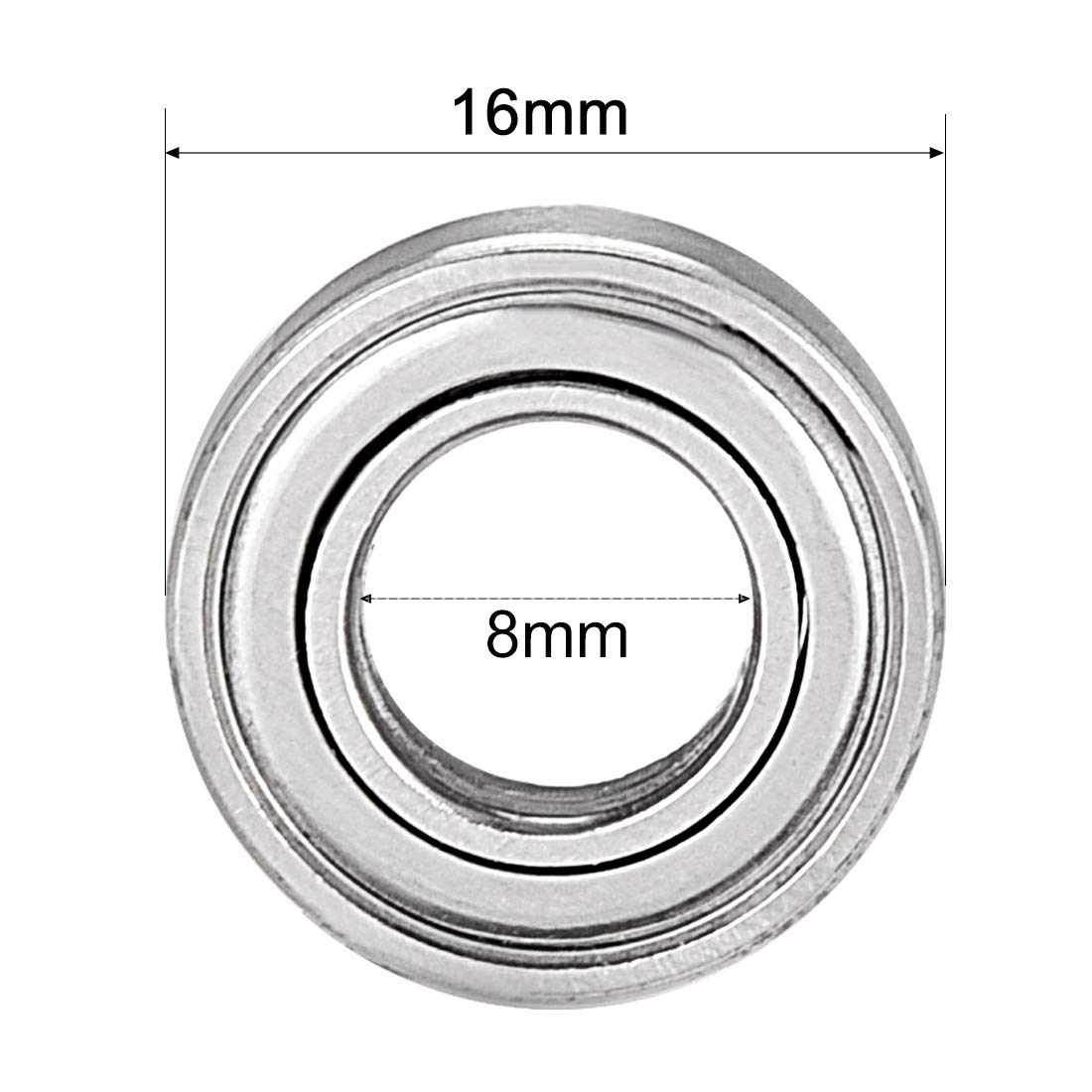 sourcing map 688ZZ Ball Bearing 8mm x 16mm x 5mm Double Shielded 688-2Z 2080088 Deep Groove Bearings, Carbon Steel (Pack of 20) - Image 4