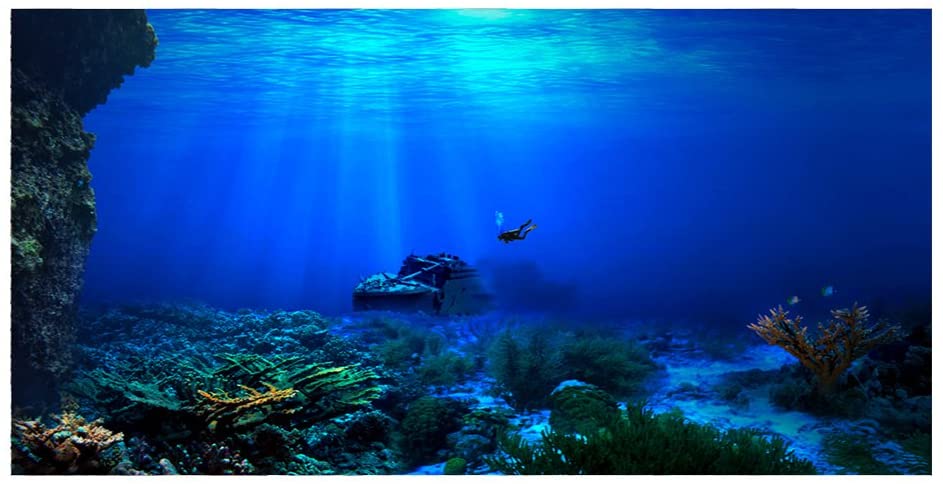 FILFEEL Aquarium Background Fish Tank Decorations Pictures 3D Effect PVC Adhesive Poster Underwater World Backdrop Decoration Paper Cling Decals Sticker (91 x 41cm)