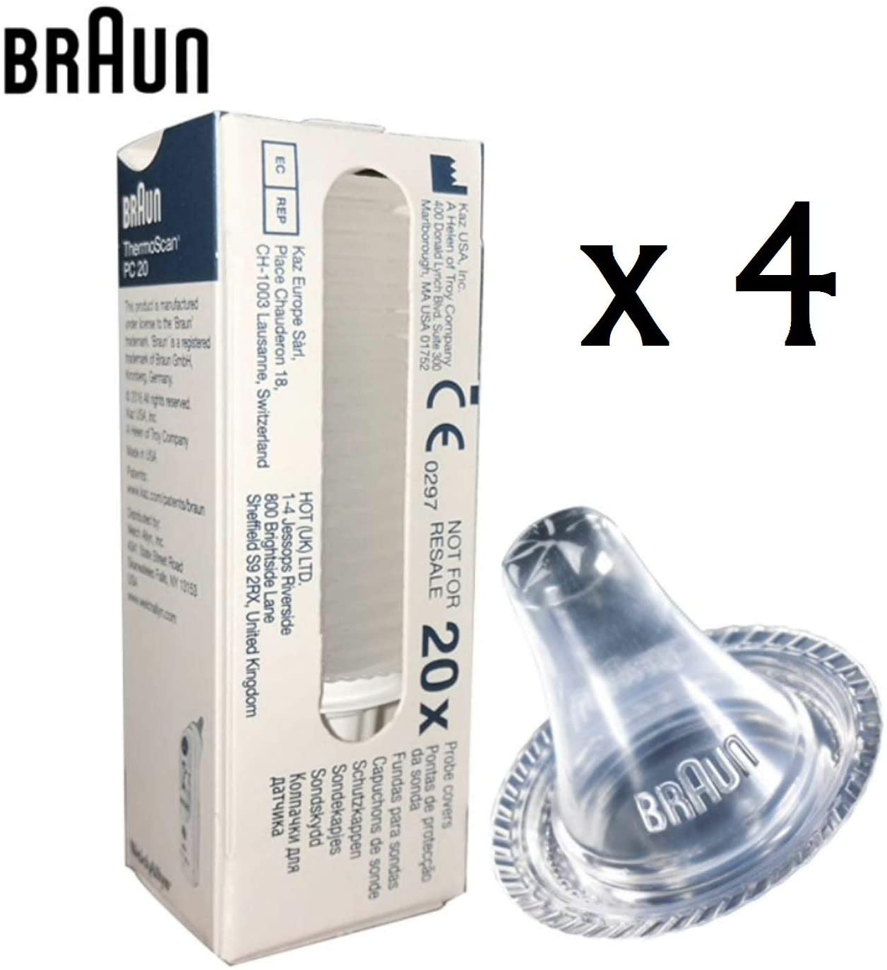 Thermoscan Braun Replacement Probe Cover for Thermometer 20pcs (Pack of 4), White