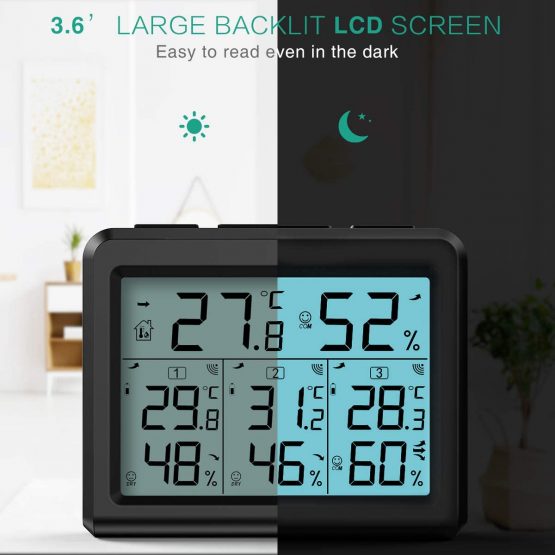 ORIA Digital Thermometer Hygrometer with 3 Sensors, Indoor/Outdoor Humidity Meter Temperature Monitor, Wireless Weather Station with Backlight, Comfort Icon, Arrow Trends for Temp and Humidity -Black - Image 3