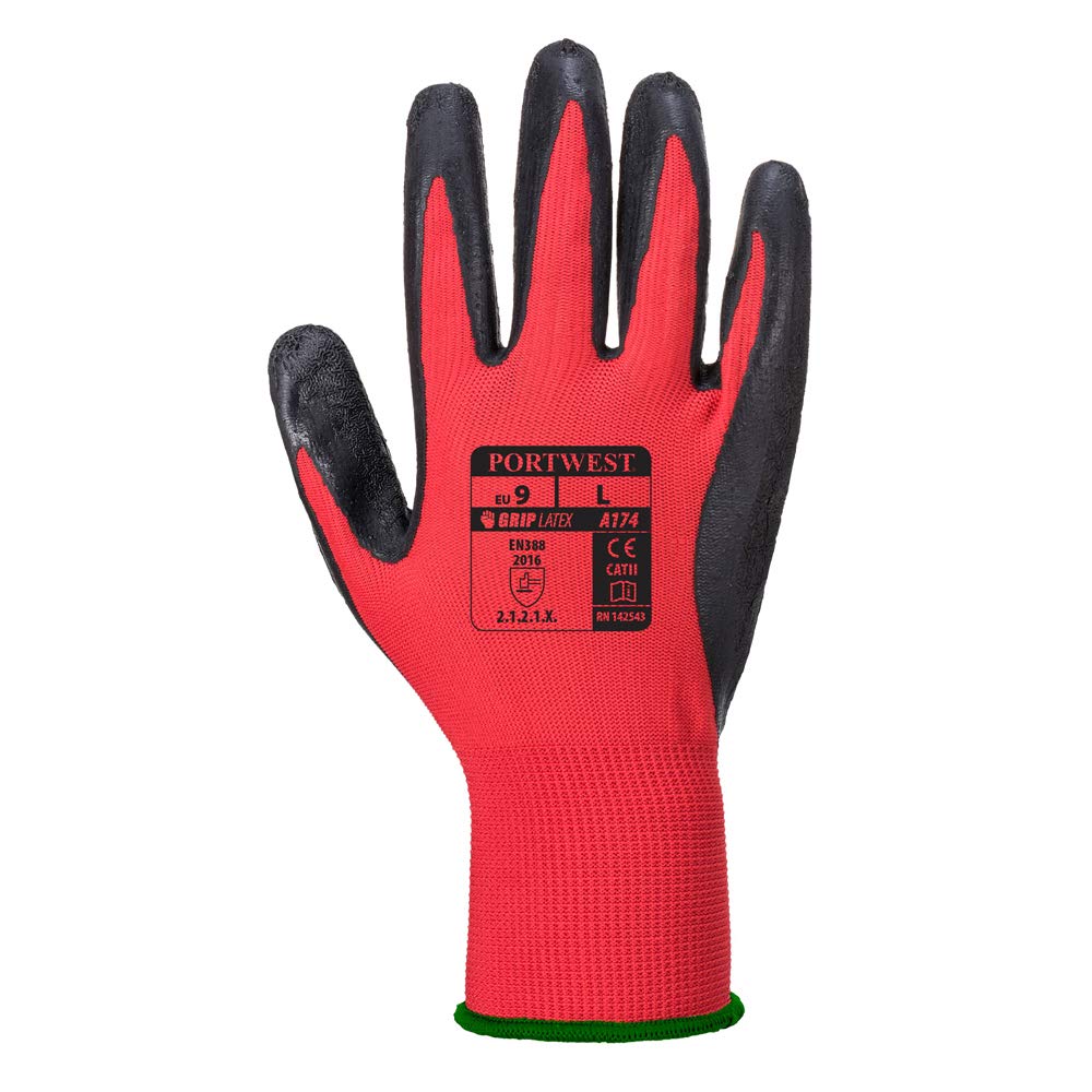 Portwest Flex Grip Latex Glove, Size: XL, Colour: Red/Black, A174R8RXL, Red / Black - Image 2