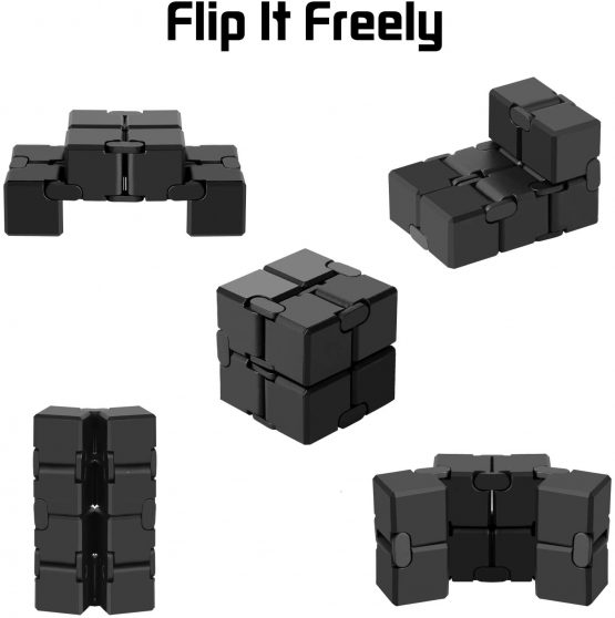 Funxim Infinity Cube Fidget Toy, EDC Fidgeting Game for Kids and Adults, New Version Cool Mini Fidget Finger Toy Best for Stress and Anxiety Relief and Kill Time, Scrub (Black) - Image 2