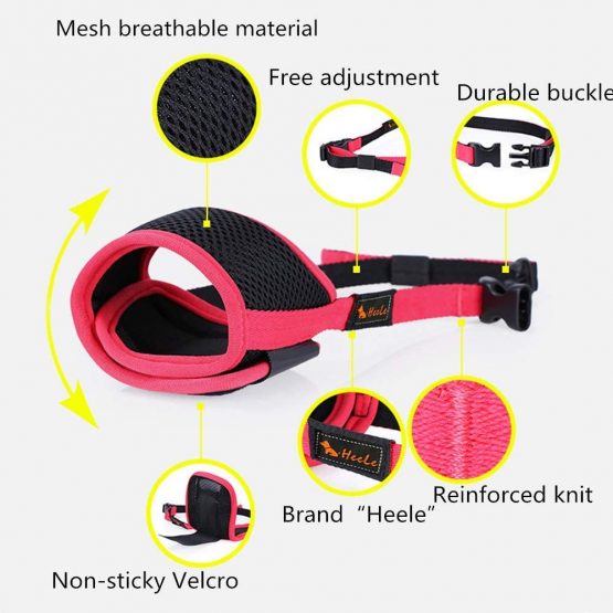 HEELE Dog Muzzles Dog Muzzles Breathable Mesh and Durable Nylon Dog Muzzles with Adjustable Loop and Soft Pad Dog Training Muzzle Prevent for Barking, Biting and Chewing (Black-Red, M) - Image 2