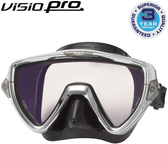 Tusa Scuba diving mask Visio Pro, UV-Filter, surgical grade silicone skirt, Chrome black