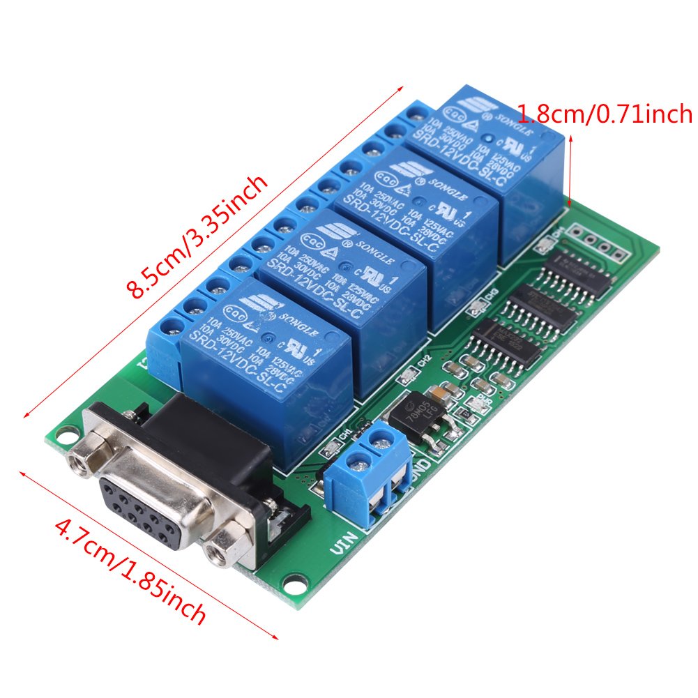 RS232 Relay Board 4Ch Remote Control Switch with RS232 DB9 Female Interface for Car Motor and Smart Home Garage Door - Image 2