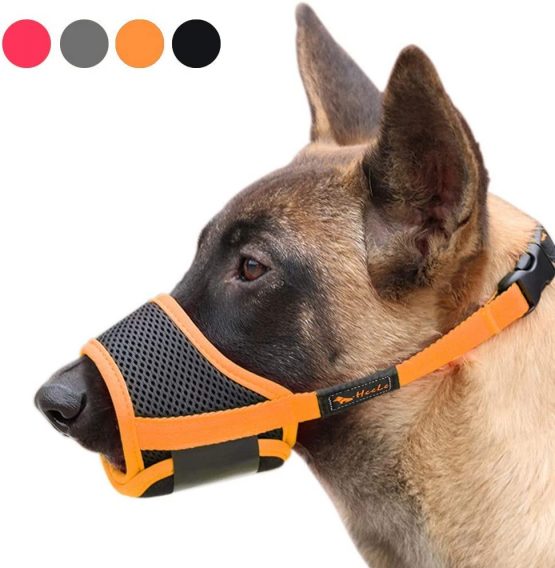 HEELE Dog Muzzle with Adjustable Straps Dog Muzzles to Prevent Biting Barking and Accidental Eating Muzzle for Small Dog (Black-Orange, S)