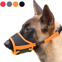 HEELE Dog Muzzles Nylon Mesh Breathable Quick Fit Dog Muzzle with Adjustable Straps Dog Muzzle to Prevent Biting Screaming Eating Muzzle for Large Dogs (Black-Orange, L)