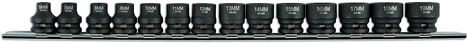 Laser 6689 Stubby Impact Socket Set 3/8"D 14pc, Multi-coloured, 3/8-inch