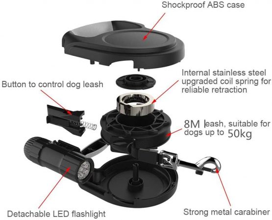 Scenereal Extendable dog lead - 26 FT Retractable Dog Lead - Heavy Duty Lead with LED Flash Light & Poop Bag Dispenser for up to 110 LB Medium Large Dogs Outdoor Walking & Training - Image 2