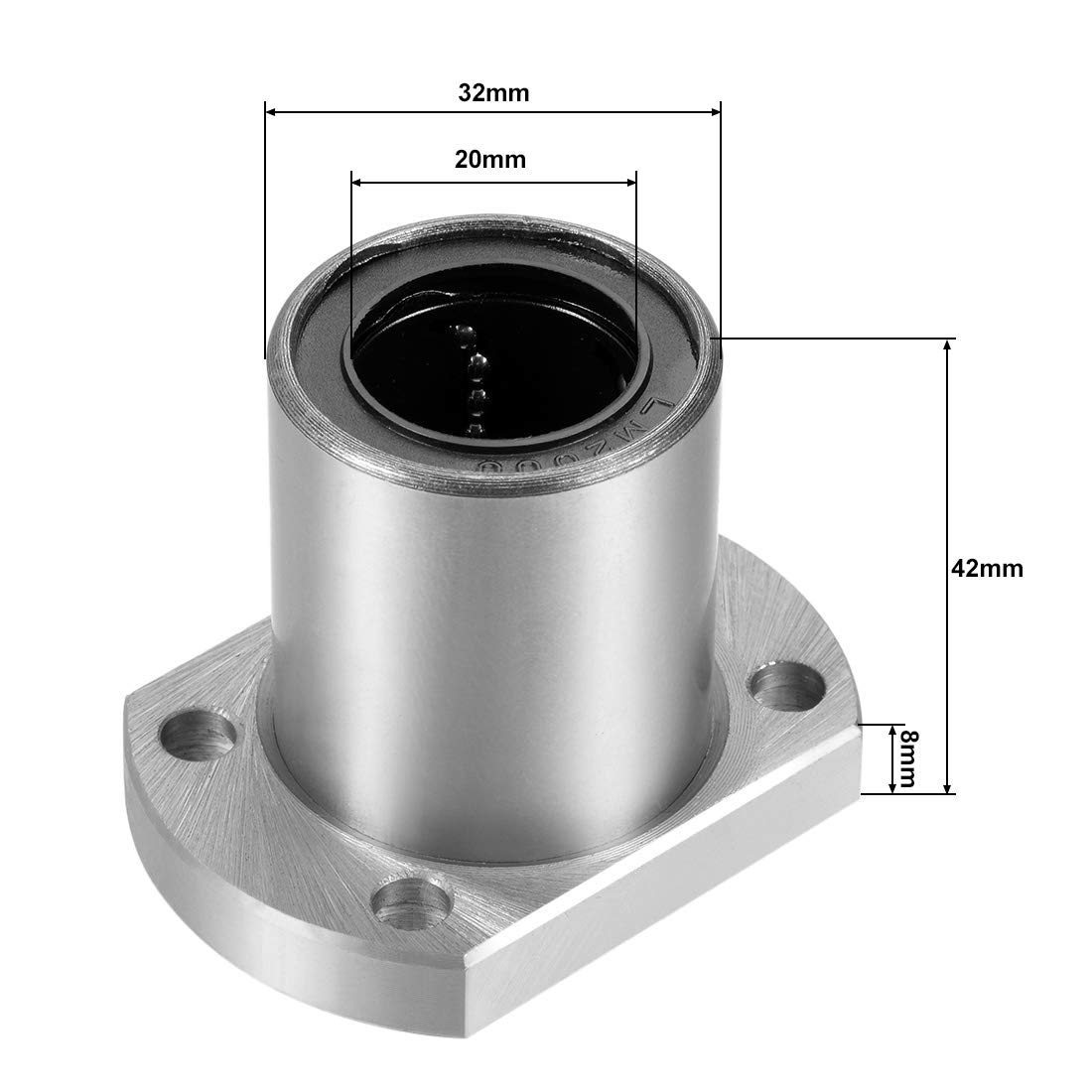 sourcing map LMH20UU Two Side Cut Flange Linear Ball Bearings, 20mm Bore Dia, 32mm OD, 42mm Length - Image 2