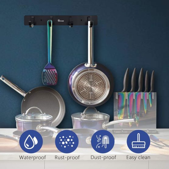 Anjuer Coat Clothes Hanger Rack 4 Hooks Bedroom Kitchen Wall Mounted Towels Hats Robes Keys Handbags Hooks Accessories, Brushed Finish Black - Image 3