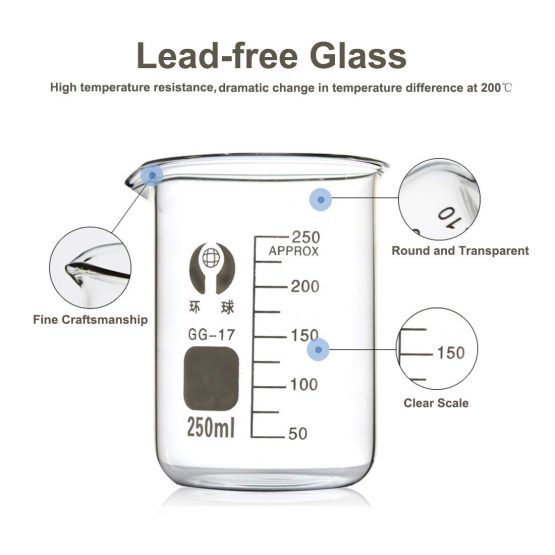 Glass Beakers Set, JESSTOLO 3pcs Glass Graduated Measuring Beakers 50ml/100ml/250ml with 3 Glass Droppers, 3 Cleaning Brush and 2 Glass Stirring Rod for Chemical Measuring or Kitchen - Image 3