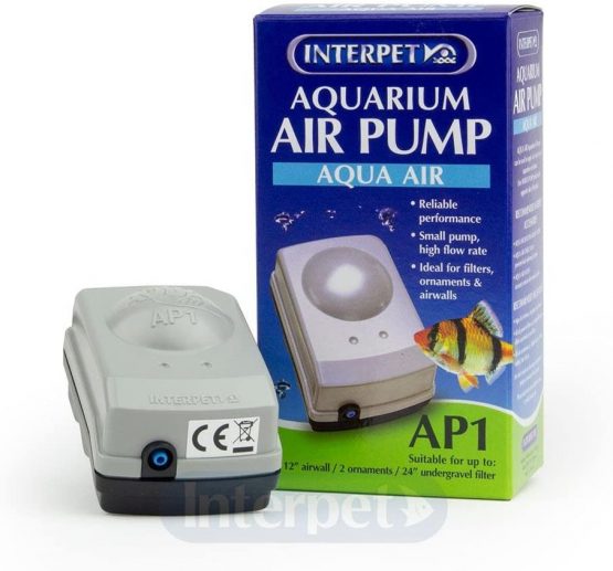 Interpet Aqua Air Oxygen Pump for Aquarium Fish Tank Aeration, Quiet, Powerful, 1 Outlet, AP1 for Aquariums 21-50 Litre