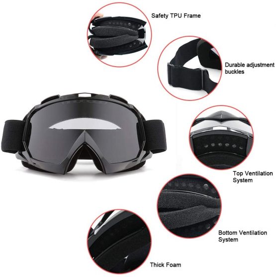 SPOSUNE Motorcycle Goggles, ATV Dirt Bike Off Road Racing MX Riding Goggle Anti-Scratch Dustproof Bendable UV400 Eyewear Padded Soft Thick Foam,Adjustable Strap Adults' Cycling Motocross - Image 2