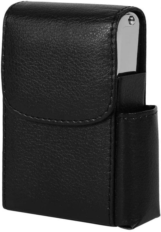 Cigarette Organizer Case, PU Leather Cigarette Box Cigarette Case Tobacco Pouch With Lighter Holder Name Card Storage Container New (Black)