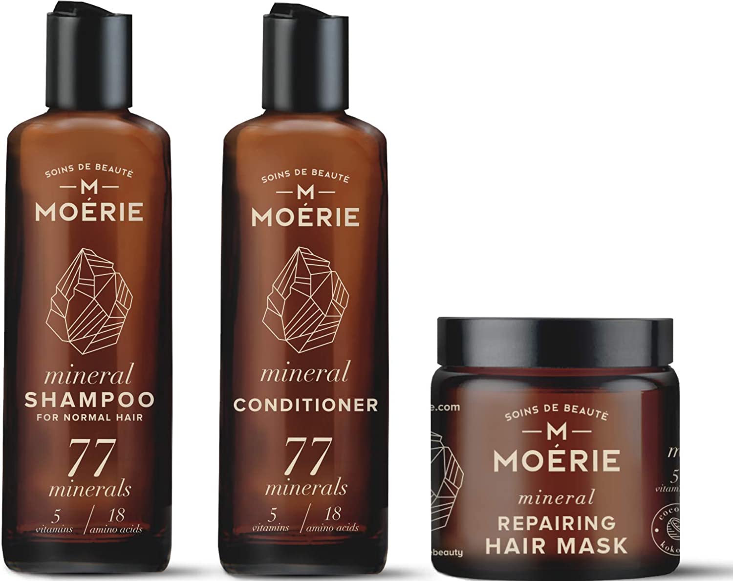 Moerie Mineral Shampoo And Conditioner Plus Hair Mask Pack, The Ultimate Hair Care Set, for Longer Thicker, Fuller Hair