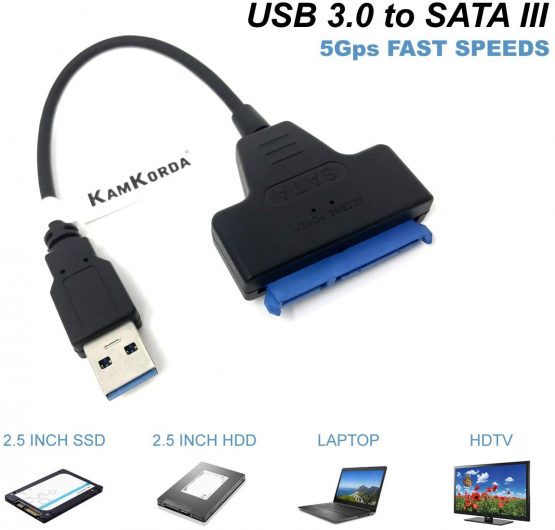 KamKorda USB 3.0 to SATA Cable - SATA Adapter Lead for 2.5" SSD External Drive- HDD Hard Drive Connector to USB - SATA to USB 3.0 External Converter for Laptops, PCs - Black - Image 2