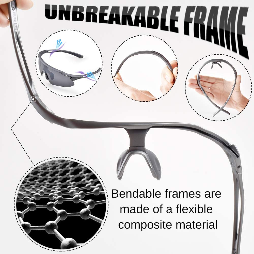Snowledge Cycling Glasses with 5 Interchangeable Lens UV 400 Protection Polarised Sports Sunglasses for Men Women Running Climbing Fishing Driving Golfing - Image 4