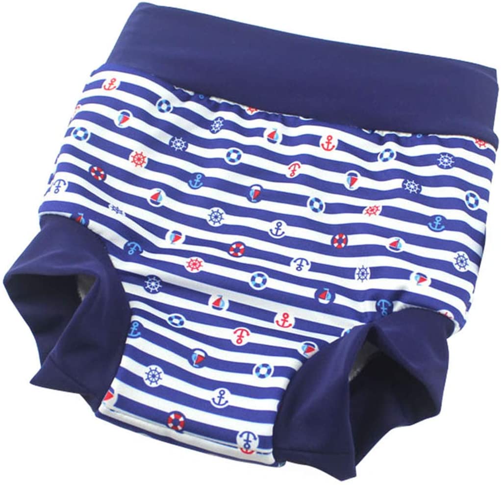 BabyPreg Baby Kids Swim Nappies Cover Diaper Pants High-Waisted Belly Protection Swimming Shorts (Navy Stripe, 0-2 Years) - Image 2
