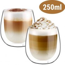 glastal 2x250ml Double Walled Coffee Glasses Mugs Cappuccino Latte Macchiato Glasses Cups for Coffee Tea Milk Juice Ice Cream Borosilicate Heat Resistant Glass Cups