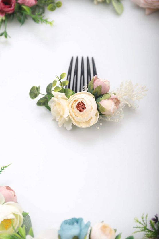 Deniferymakeup Champagne Bloomy Daisy Flower Hair Comb Rose Flower Wedding Bridal Photo Shoot Greenery Headpiece - Image 4