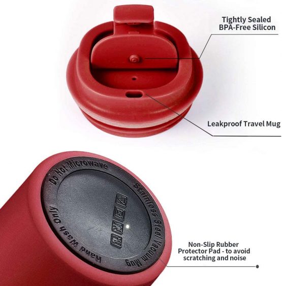 SUNTQ Reusable Coffee Cups Travel - Coffee Travel Mug with Leakproof Lid - Thermal Mug Insulated Cup - Stainless Steel Coffee Travel Cup - for Hot and Cold Drinks, 13oz/380ml, Tomato Red - Image 4
