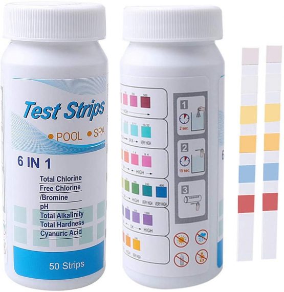 nuoshen 6 in 1 Pool Spa Hot Tub Water Test Strips,Spa Test Strip for Total Chlorine, Residual Chlorine/Bromine, PH, Total Alkali, Hardness, Cyanuric Acid（50pcs）