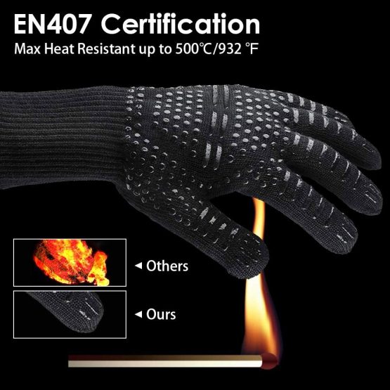 Hoxida BBQ Gloves Extreme Heat Resistant High up to 800 ℃/1472 ℉, Grill Gloves Oven Gloves Cooking Gloves Heat Resistant with EN407 Certified, Black - Image 4
