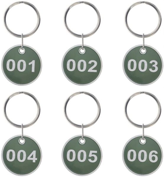 50 PCS Plastic Numbered Key Tag Metal Rim, Numbered ID Key Chain Key Rings 30mm Dia, Green 1-50