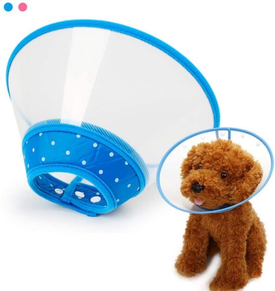 Andiker Pet Cone Recovery Dog Cone Adjustable Collar, Protect the Neck Surgery Recovery, Designed for Cats and Puppies (S, blue)