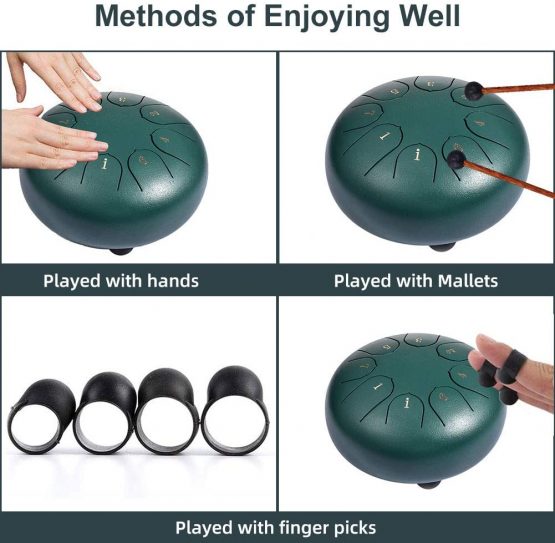 Steel Tongue Drum,8 Notes 6 inch Handpan Drum Percussion Instrument with Carry Bag,Music Book,2 Drumsticks and 6 Finger Picksreal Drum Tank Drum or Yoga Meditation Musical Education - Image 3