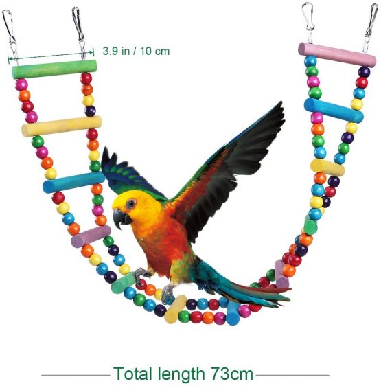 UEETEK Colorful Ladder Bird Toy，12-Step Flexible Ladders Wooden Rainbow Bridge Swings for Parrots Pet Trainning (Random Color) - Image 2