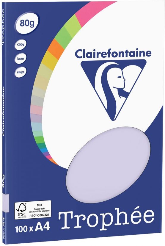 Clairefontaine Trophee Copying Paper (A4, 80g/m², 100 Sheets) A4, 21 x 29.7 cm Violet