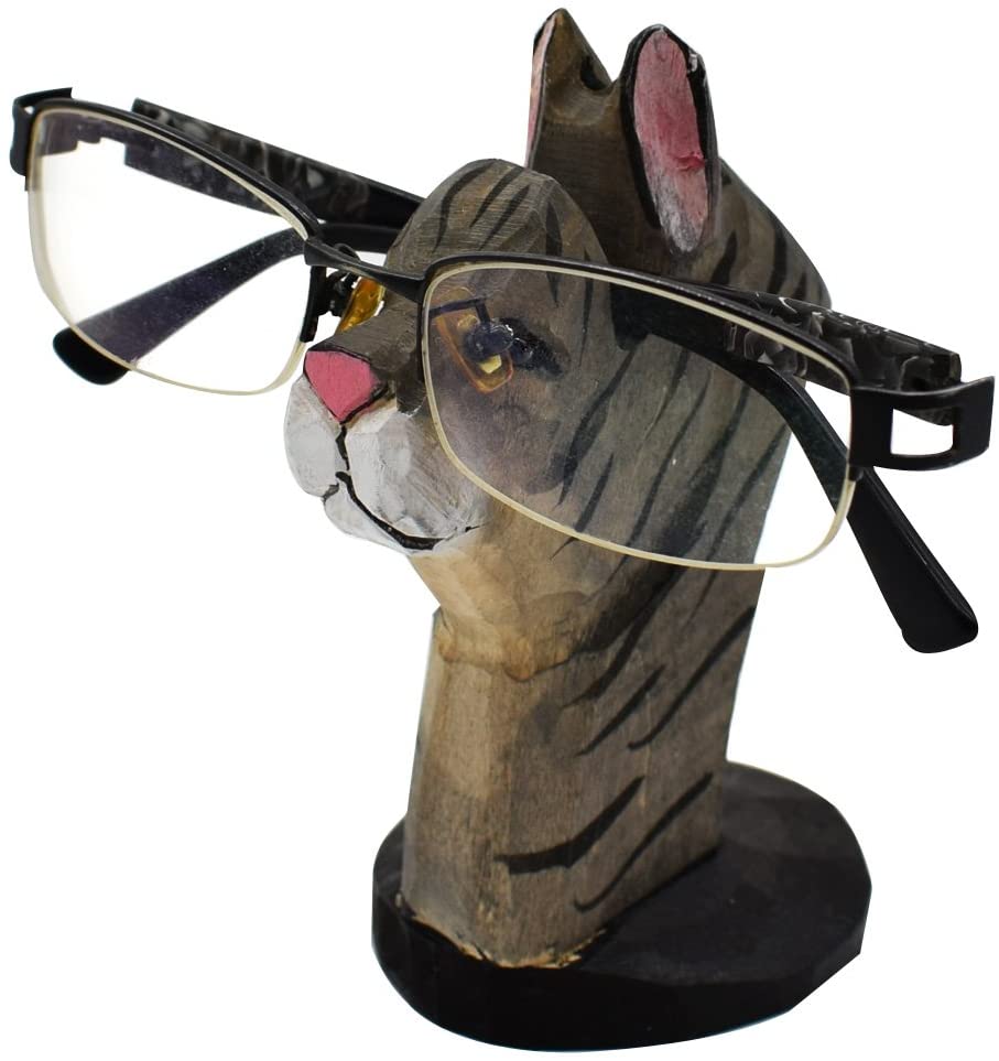 VIPbuy Hand Carved Wood Eyeglasses Spectacle Sunglasses Holder Stand Animal Shaped Home Office Desk Décor (Cat)