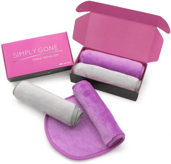 Simply Gone Make Up Remover Cloth (2 Pack). Reusable Microfibre Face Cloth removes all makeup, even waterproof mascara. Ideal for Sensitive Skin. (Moonlight Grey & Sunset Purple)