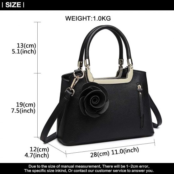 Miss Lulu Women Elegant Top Handle Bag Small Trend Shoulder Bag Pu Leather Flower Charm Structured Handbag Crossbody Bag - Image 4