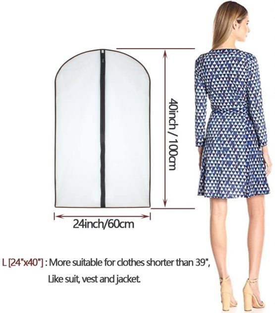 HomeClean Moth Proof Garment Bags 60 x 100cm(24'' x 40'') Black Side Breathable Clear Full Zipper Bags for Clothes Storage(Pack of 6) - Image 2
