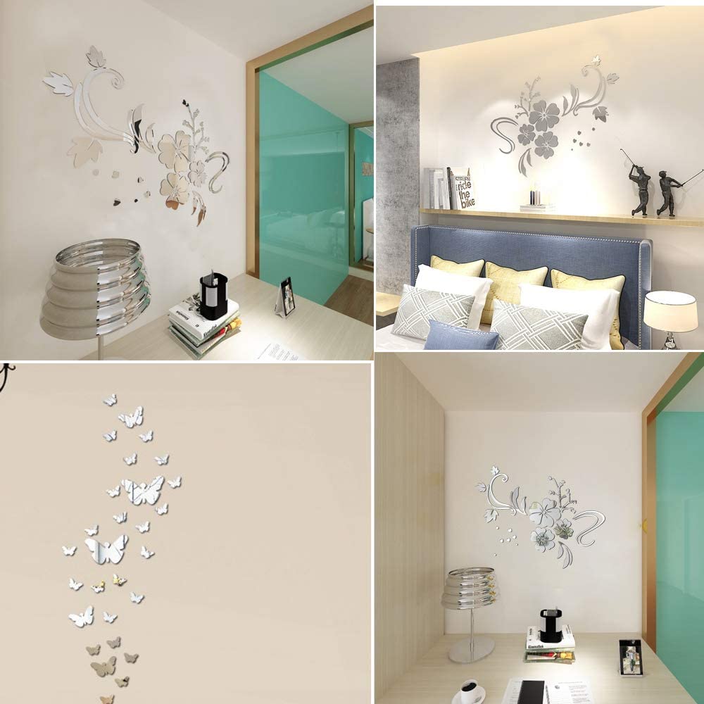 MEJOSER 2 Sets Mirror Wall Stickers Butterfly Flower Vine for Children Bedroom Living Room Decoration DIY - Image 4