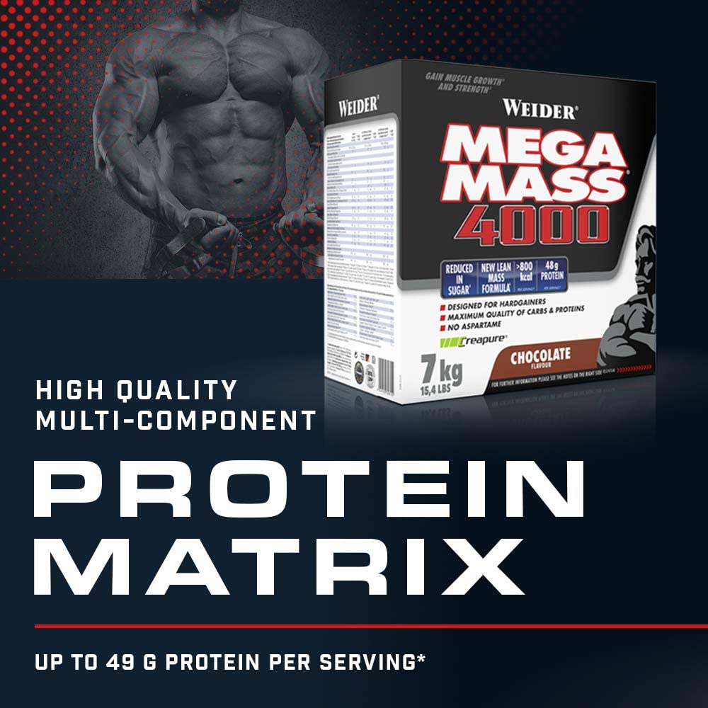 Weider Mega Mass 4000, Chocolate, Protein Rich Formulation with Creapure Creatine, High Quality Complex Carbs, Muscle Building, 7kg - Image 3