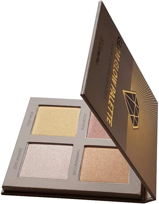 Highlighter Make-up Bronzer Powder Palette - Face Highlighter Makeup Palette Set With Mirror - 4 Highly Pigmented Shimmer Colors For Highlighting And Contouring - Vegan, Cruelty Free & Hypoallergenic - Image 2