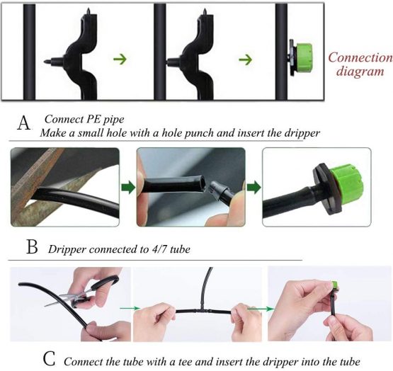 Kalolary 100Pcs 1/4Inch Adjustable Micro Drip Irrigation System Watering Sprinklers Anti-Clogging Emitter Dripper Green Garden Supplies - Image 3