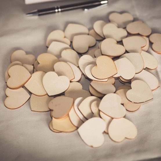 TRIXES 100 x Wood Hearts (5cm) - Rustic Look Wooden Hearts for Crafting Projects - Wooden Craft Shapes for Weddings Decoration Embellishments - Love Heart Guest Book Accessory - Image 3