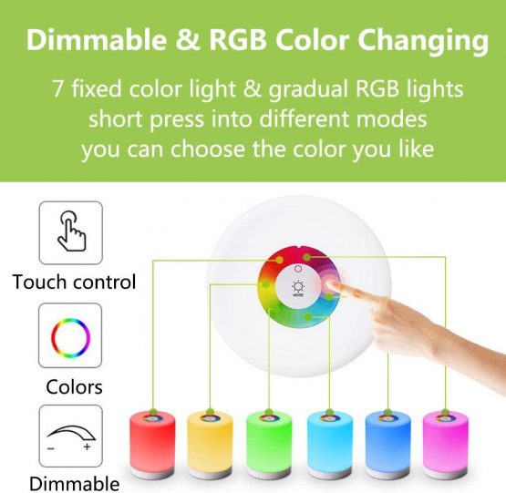Bedside Table Lamp Touch Sensor, LED Night Light Rechargeable Portable Dimmable RGB Color Changing Modes for Kid Children Bedroom Camping, Adjustable Brightness Eye Caring Metal Handle (Warm White) - Image 3