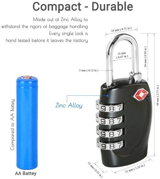 CFMOUR TSA Suitcase Locks - 1, 2, 3, 4, 5, 6 Pack 4-Dial Travel Combination Security Padlock for Suitcases Luggage Case Bag Code Lock - Black (Pack of 2) - Image 4