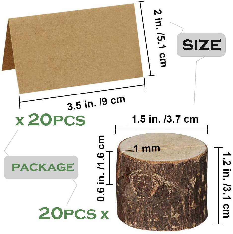 Place Card Holders, Rustic Real Wood with Wooden Bark Table Card Holder - Image 2