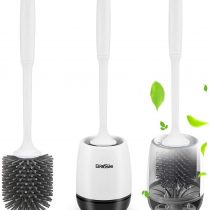 Braoses Toilet Brush and Holder Flooring/Wallmounted Silicone Toilet Brush Holder Set Toilet Cleaning Brush & Quick Drying Holder Kit for Bathroom (Black)