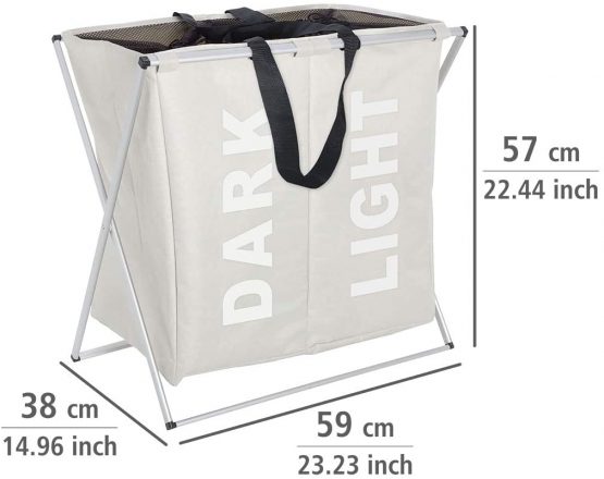 Wenko Laundry bin Duo in beige, Fabric, 38 x 59 x 57 cm - Image 4